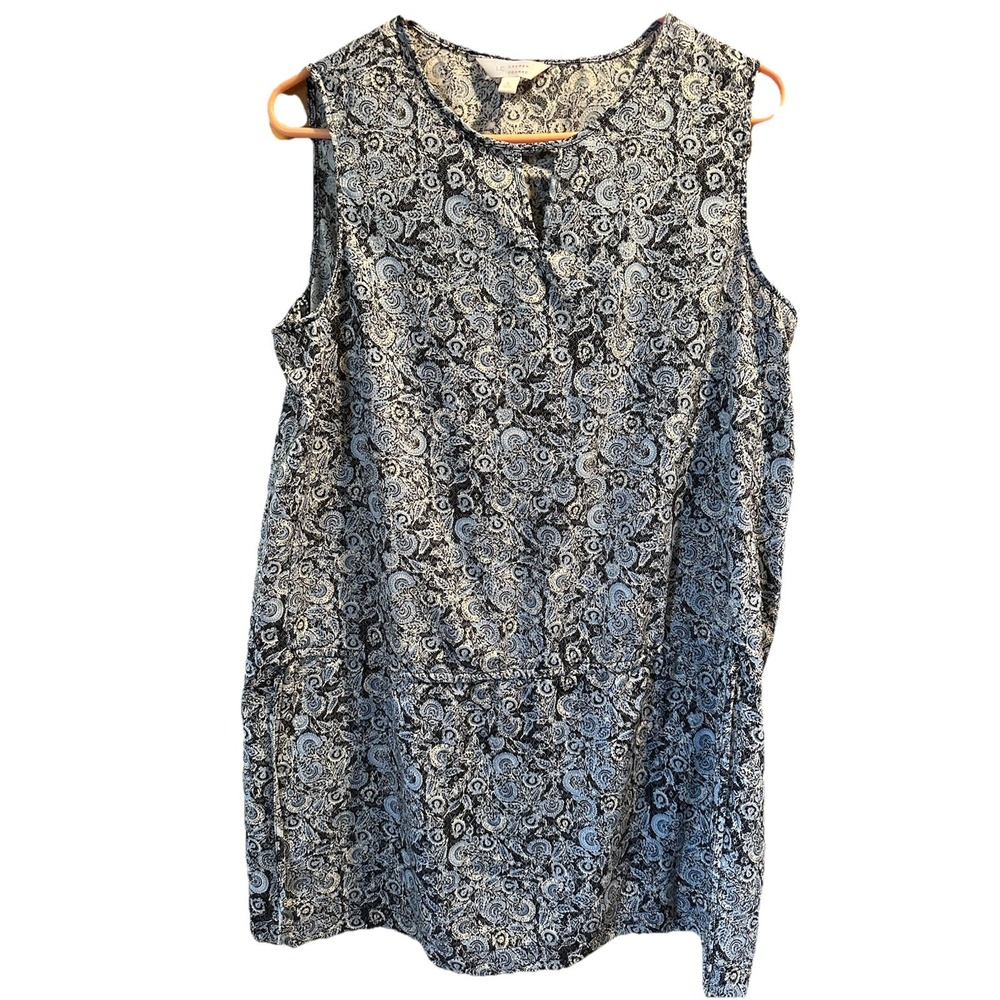 Lauren Conrad Sleeveless V-Neck Paisley Shift Dress Blue Black White Size L